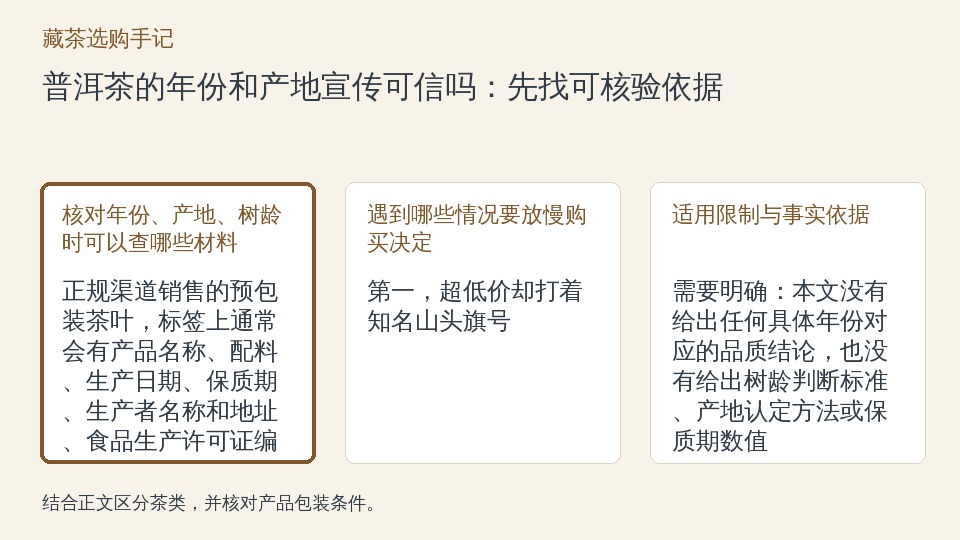 普洱茶的年份和产地宣传可信吗：先找可核验依据的知识要点示意图